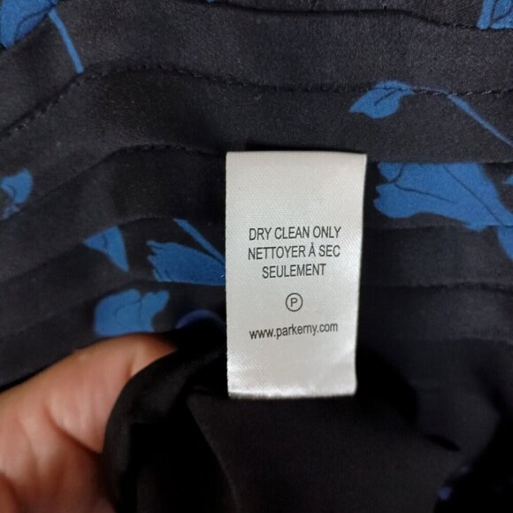 Parker Dress Women 6 Black Floral Silk Blend Pleated Evanna V-Neck Asymmetrical - Picture 8 of 16